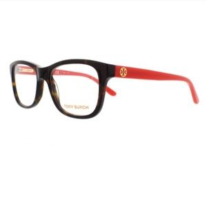 TORY BURCH FRAMES TORTESHELL AND RED WITH GOLD LOGO